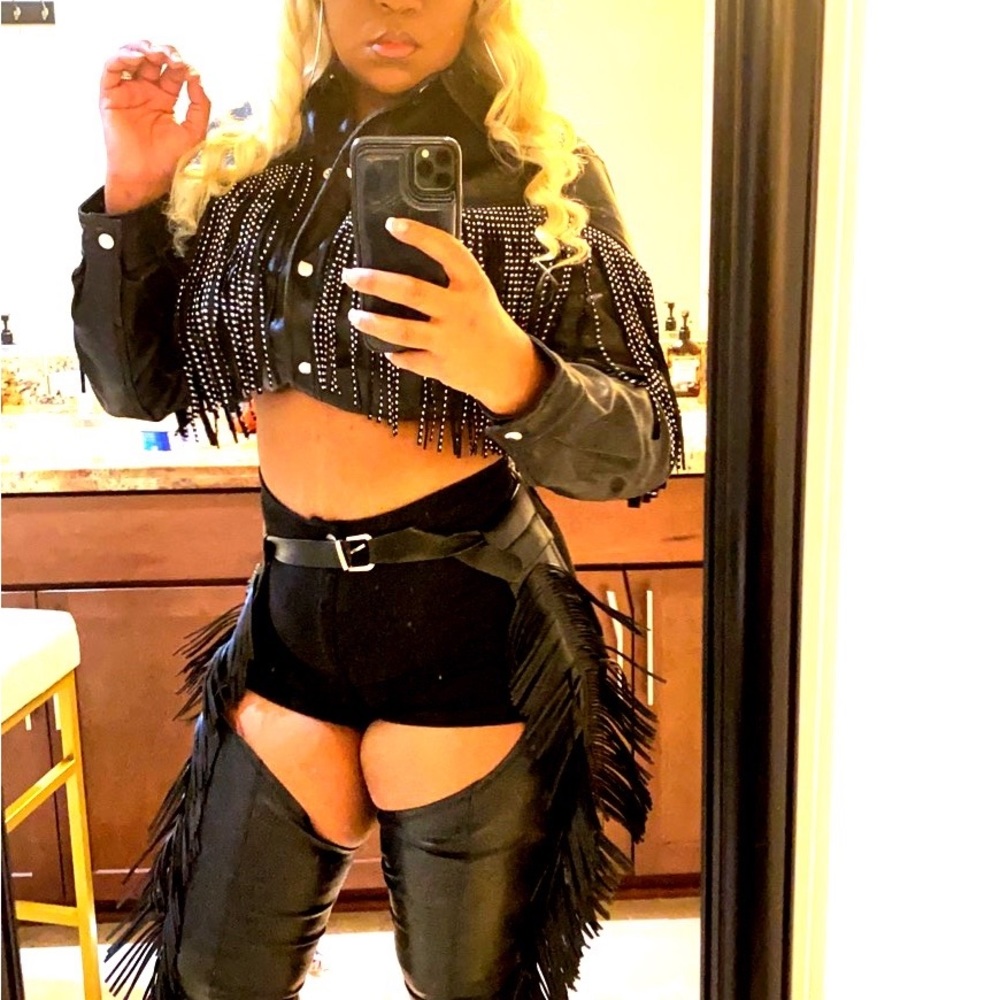 Chaps thigh high boots with belt